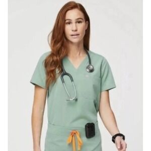 FIGS Womens Casma One Pocket Scrub Top Jade Green Small Po #1770